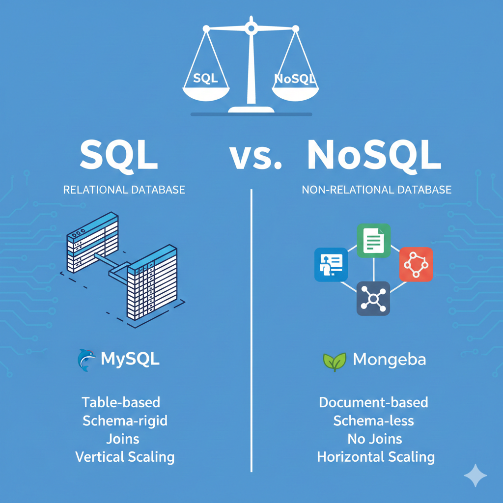 SQL vs NoSQL database comparison with examples
